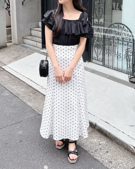 INGNI(イング) バックレースアップマーメイドスカート オフクロ/ドット