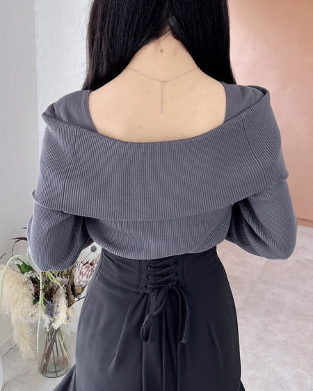 INGNI(イング) ブローチ付オフショルニット チャコールグレー/A