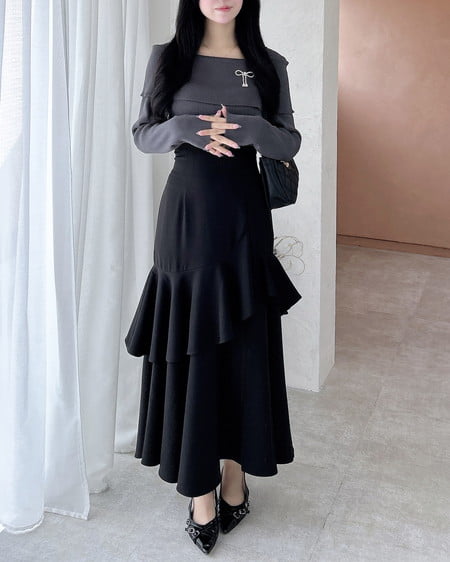 INGNI(イング) ブローチ付オフショルニット チャコールグレー/A