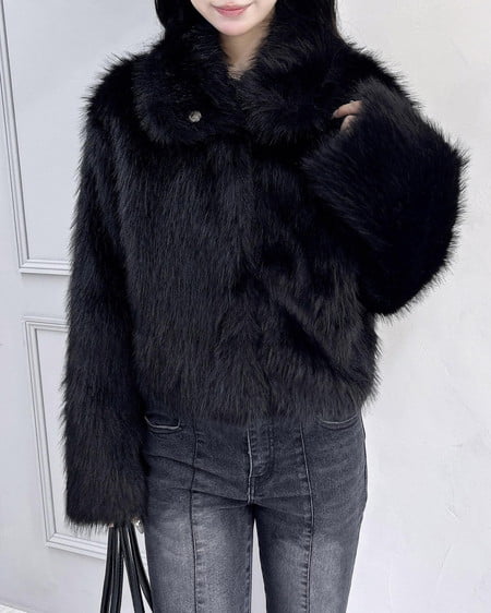 INGNI(イング) マグネットボタンスタンドカラーエコファーコート クロ