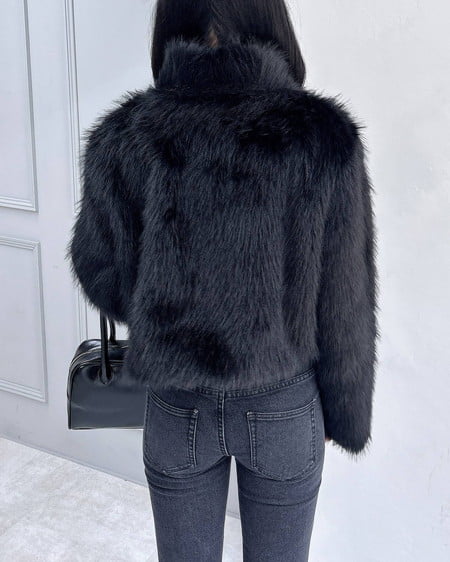 INGNI(イング) マグネットボタンスタンドカラーエコファーコート クロ