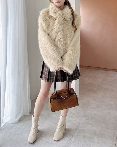 INGNI(イング) マグネットボタンスタンドカラーエコファーコート ベージュ