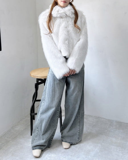 INGNI(イング) マグネットボタンスタンドカラーエコファーコート アイボリー