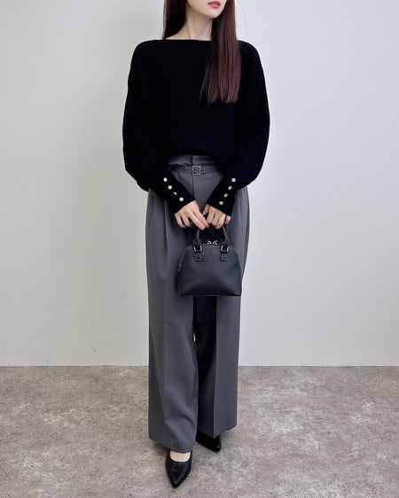 INGNI(イング) 共ベルト付ワイドパンツ チャコールグレー