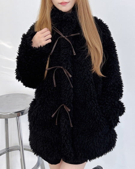 INGNI(イング) リボン取り外しスタンドボアブルゾン クロ