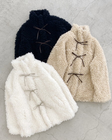 INGNI(イング) リボン取り外しスタンドボアブルゾン アイボリー