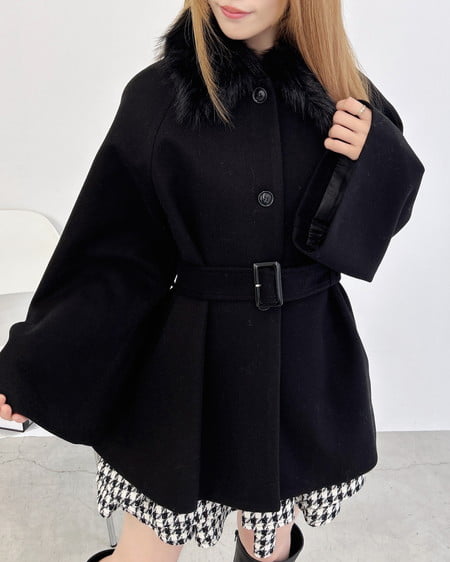 INGNI(イング) エコファー取り外しケープライクコート クロ