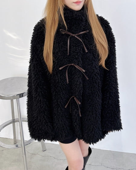 INGNI(イング) リボン取り外しスタンドボアブルゾン クロ