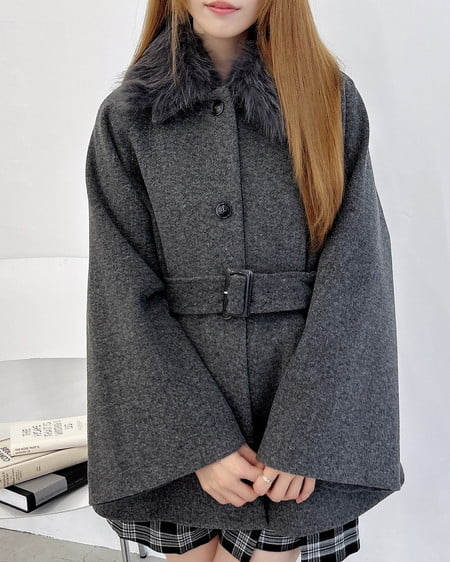 INGNI(イング) エコファー取り外しケープライクコート グレー/モク