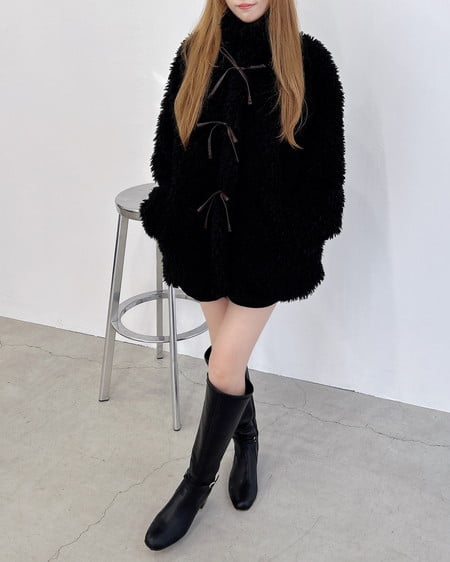 INGNI(イング) リボン取り外しスタンドボアブルゾン クロ