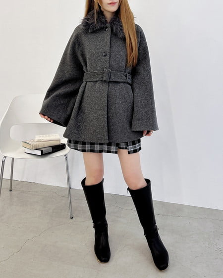 INGNI(イング) エコファー取り外しケープライクコート グレー/モク