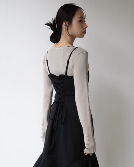 INGNI(イング) ボートネック袖金ボタンニット グレージュ