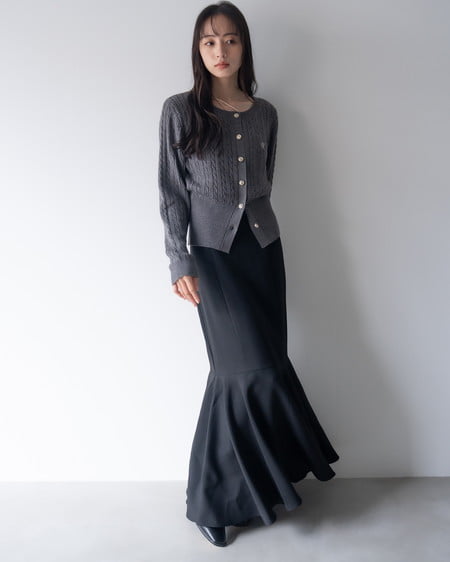 INGNI(イング) 胸刺繍金ボタンケーブルニットカーディガン チャコールグレー