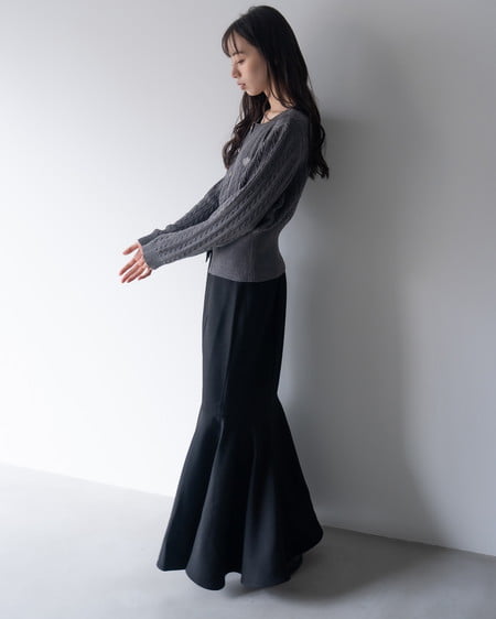 INGNI(イング) 胸刺繍金ボタンケーブルニットカーディガン チャコールグレー