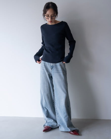 INGNI(イング) ボートネック袖金ボタンニット コン