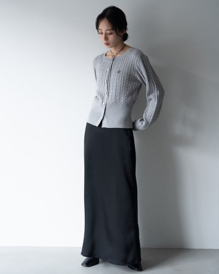 INGNI(イング) 胸刺繍金ボタンケーブルニットカーディガン ライトグレー