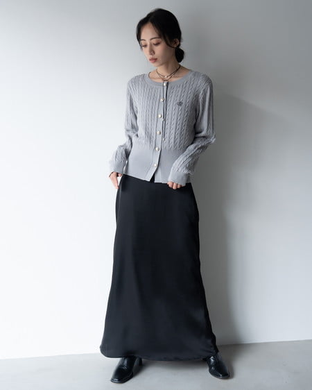 INGNI(イング) 胸刺繍金ボタンケーブルニットカーディガン ライトグレー