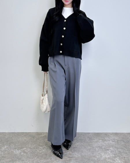 INGNI(イング) 共ベルト付ワイドパンツ チャコールグレー