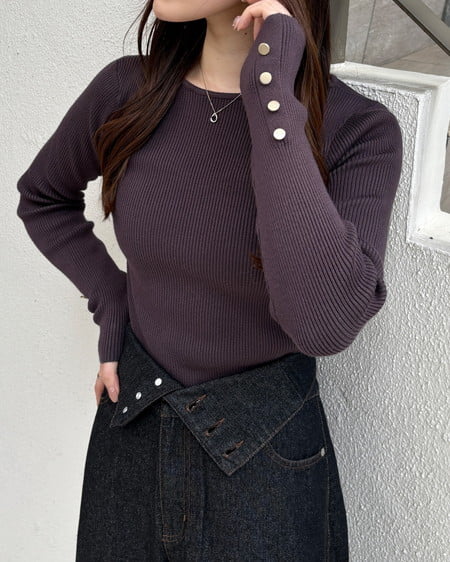 INGNI(イング) ボートネック袖金ボタンニット チャコールグレー