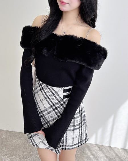 INGNI(イング) 2Wayエコファーオフショルニット クロ