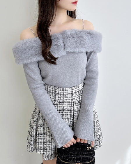 INGNI(イング) 2Wayエコファーオフショルニット グレー