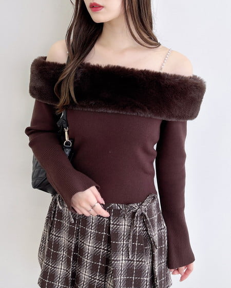 INGNI(イング) 2Wayエコファーオフショルニット ブラウン