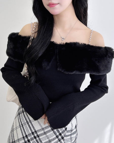 INGNI(イング) 2Wayエコファーオフショルニット クロ