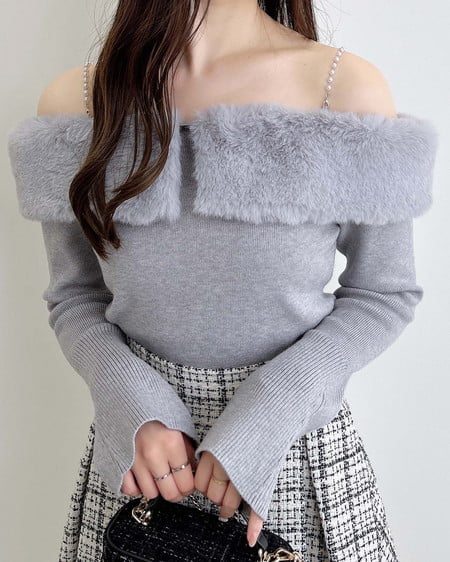 INGNI(イング) 2Wayエコファーオフショルニット グレー