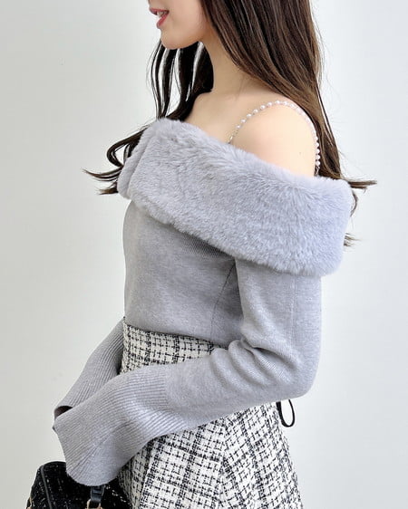 INGNI(イング) 2Wayエコファーオフショルニット グレー