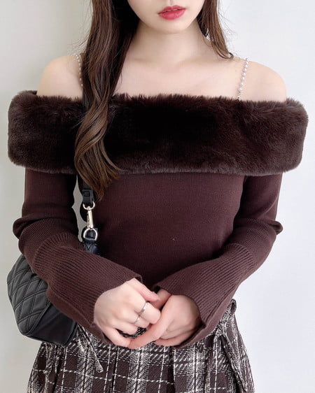 INGNI(イング) 2Wayエコファーオフショルニット ブラウン