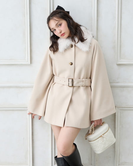 INGNI(イング) エコファー取り外しケープライクコート アイボリー