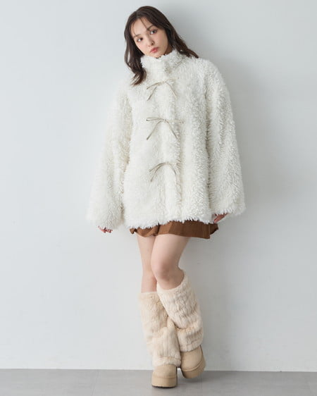 INGNI(イング) リボン取り外しスタンドボアブルゾン アイボリー