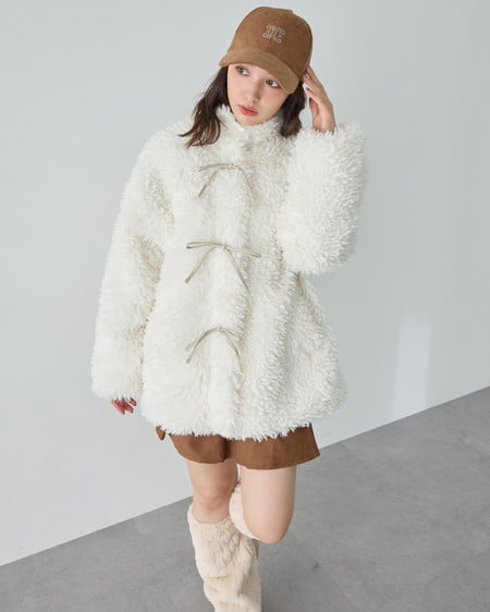 INGNI(イング) リボン取り外しスタンドボアブルゾン アイボリー