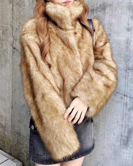 INGNI(イング) マグネットボタンスタンドカラーエコファーコート ブラウン/ミックス