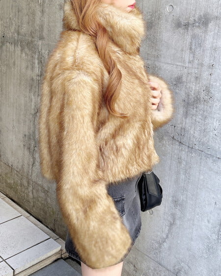 INGNI(イング) マグネットボタンスタンドカラーエコファーコート ブラウン/ミックス