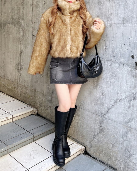 INGNI(イング) マグネットボタンスタンドカラーエコファーコート ブラウン/ミックス