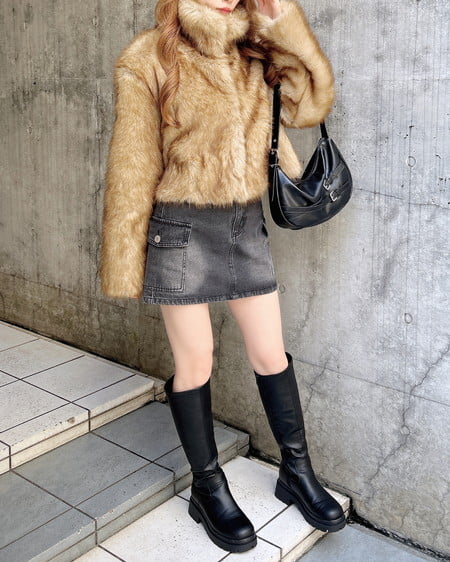 INGNI(イング) マグネットボタンスタンドカラーエコファーコート ブラウン/ミックス