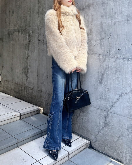 INGNI(イング) マグネットボタンスタンドカラーエコファーコート ベージュ