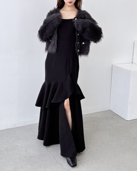 INGNI(イング) バックレースアップアシメスリットキャミワンピース クロ