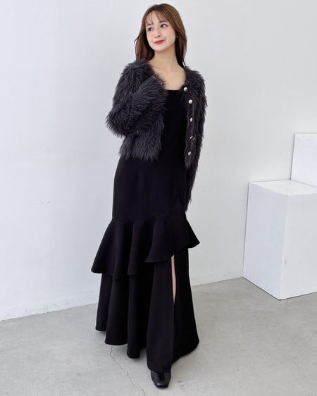 INGNI(イング) バックレースアップアシメスリットキャミワンピース クロ