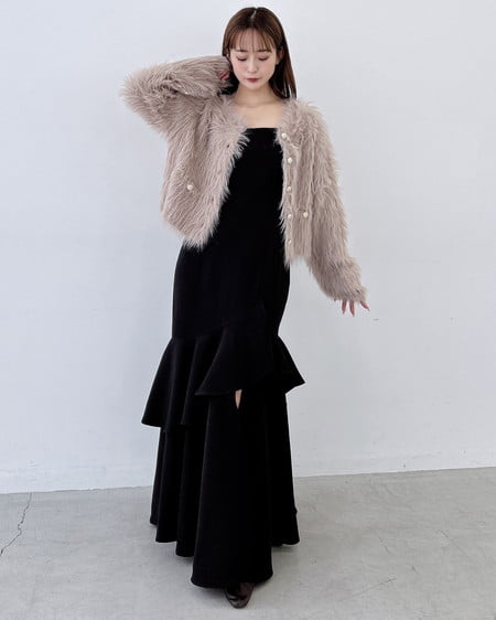 INGNI(イング) バックレースアップアシメスリットキャミワンピース クロ