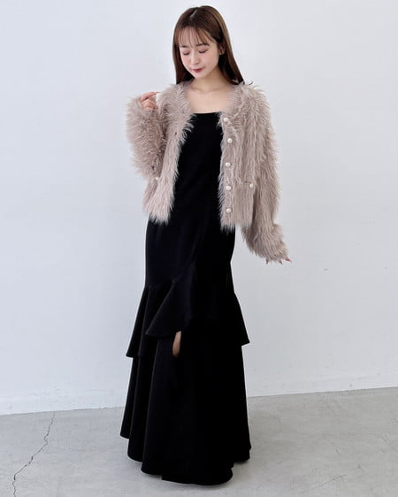 INGNI(イング) バックレースアップアシメスリットキャミワンピース クロ