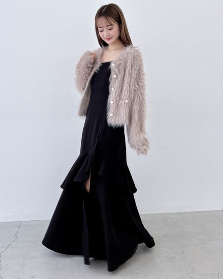 INGNI(イング) バックレースアップアシメスリットキャミワンピース クロ