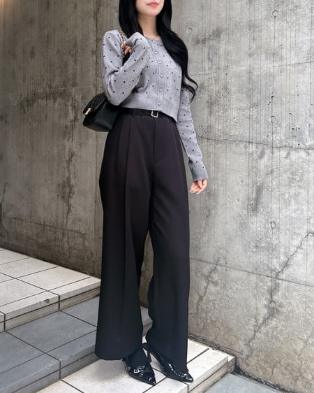 INGNI(イング) 共ベルト付ワイドパンツ クロ