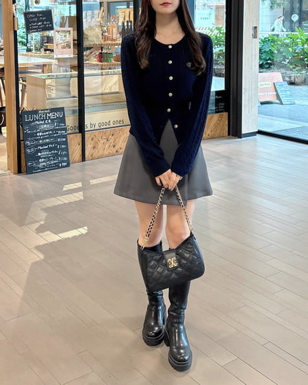 INGNI(イング) 胸刺繍金ボタンケーブルニットカーディガン コン