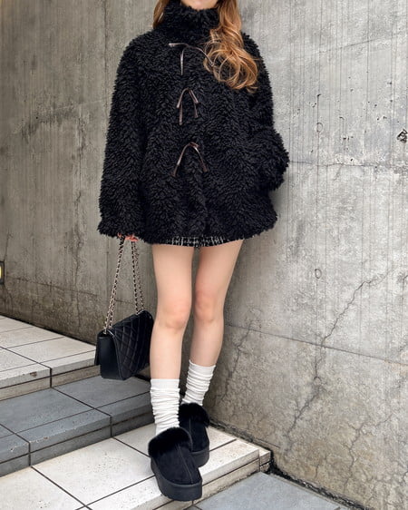 INGNI(イング) リボン取り外しスタンドボアブルゾン クロ