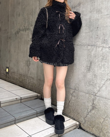 INGNI(イング) リボン取り外しスタンドボアブルゾン クロ