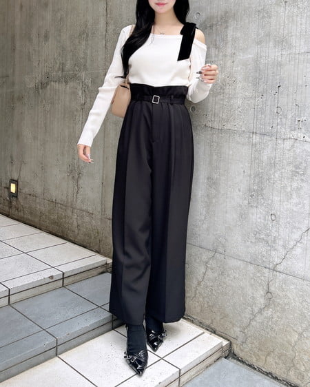 INGNI(イング) 共ベルト付ワイドパンツ クロ