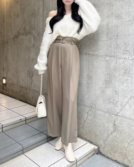 INGNI(イング) 共ベルト付ワイドパンツ ベージュ