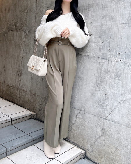 INGNI(イング) 共ベルト付ワイドパンツ ベージュ